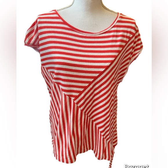 Chico's, Peach Stripe Short Sleeve Side Tie Top, size 3 (XL) - Picture 1 of 4